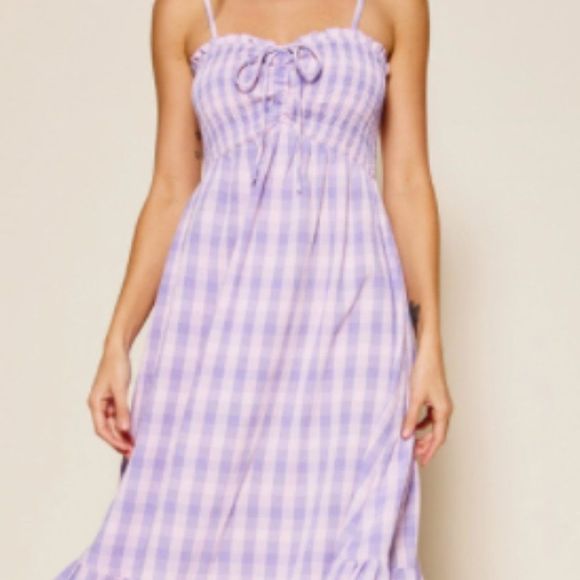 Lavender Plaid Summer Dress - Picture 3 of 7